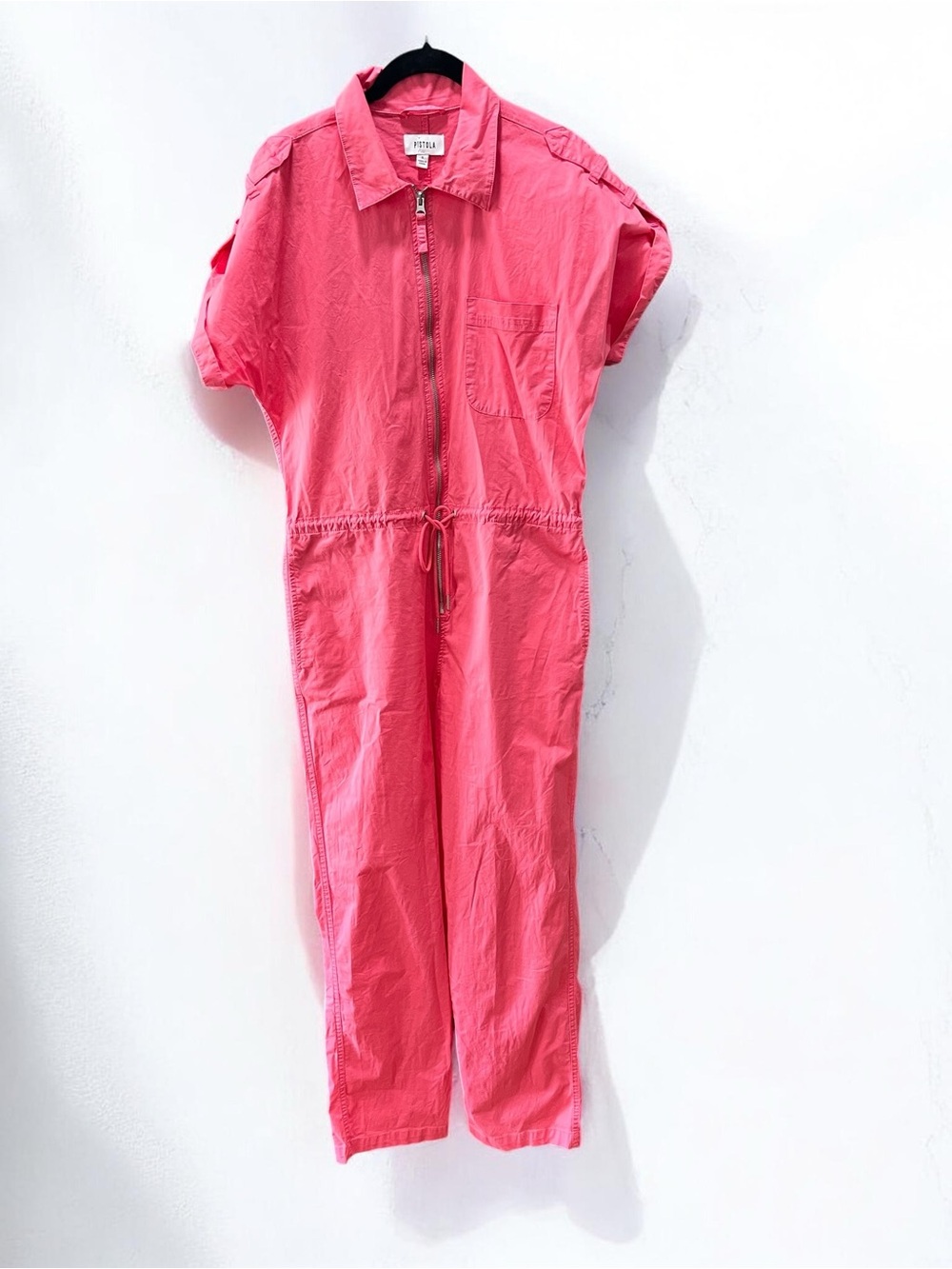 Pistola Jordan Short Sleeve Zip Front Utility Jumpsuit Pink-S